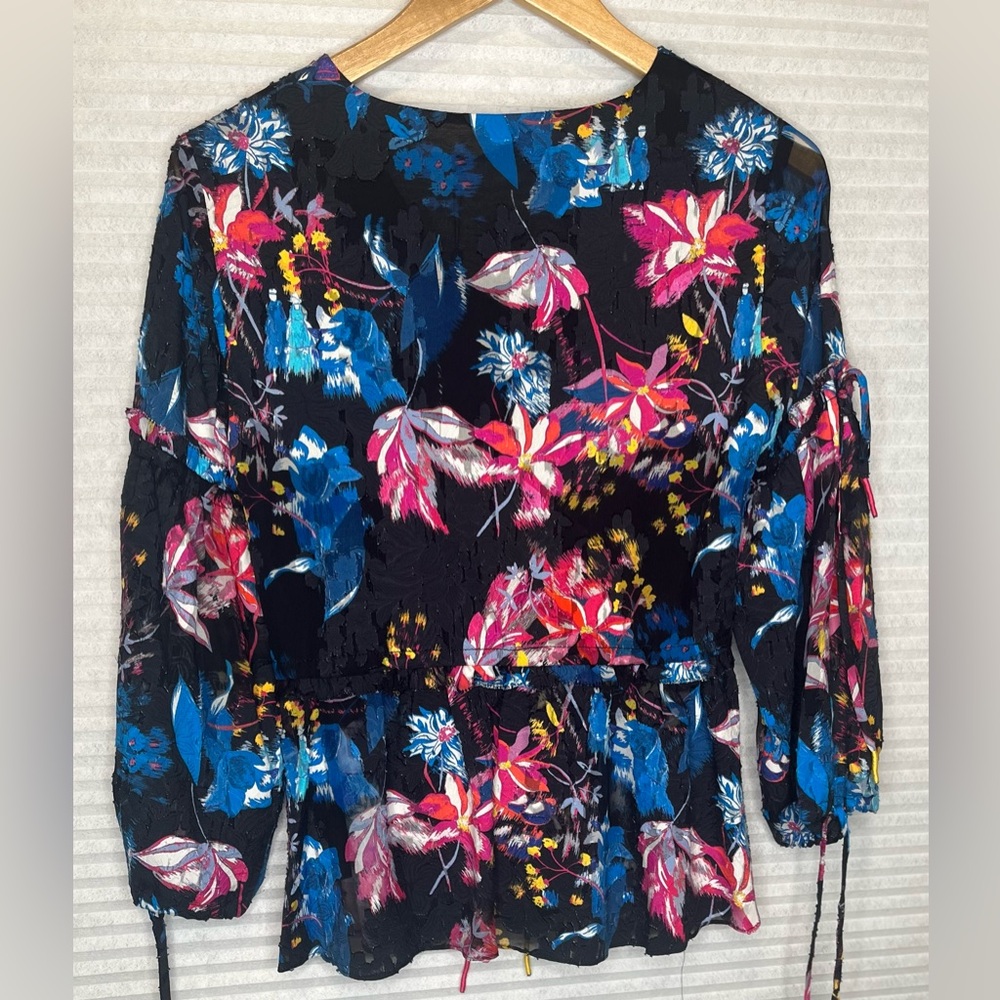 Tanya Taylor Dutch Garden floral print v neck top silk cotton blend crop style - Picture 6 of 13